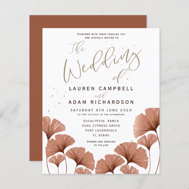 Budget Calligraphy Terracotta Foliage Wedding  (Front/Back)