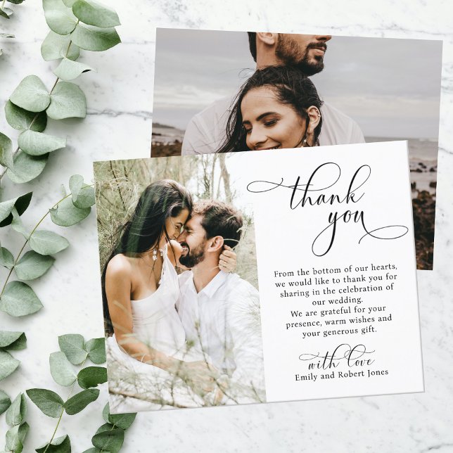 Budget Calligraphy Wedding Thank You 2 Photo Card (Creator Uploaded)