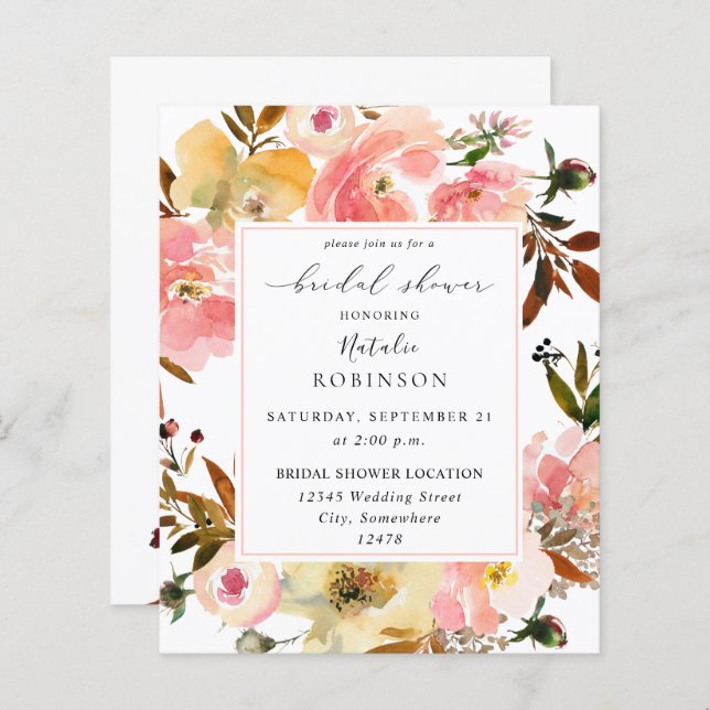 Budget Candy Pink & Yellow Floral Bridal Shower (Front/Back)
