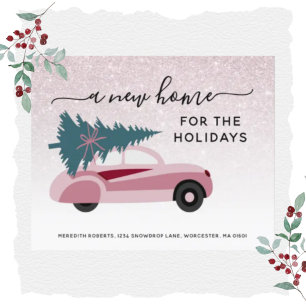 Budget Car Christmas Tree Glitter New Address Card