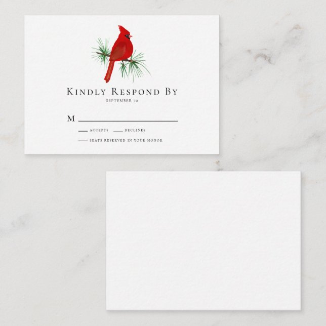 BUDGET Cardinal Wedding RSVP Card (Front/Back)