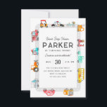 Budget Cars Street Kids Transportation Birthday Card<br><div class="desc">Modern Honk Beep Vroom Cruise on Over Police Car Bike Scooter School Bus Fire Truck Ice Cream Truck Mailman Postman Cars Trucks Street Road Kids Transportation Birthday</div>