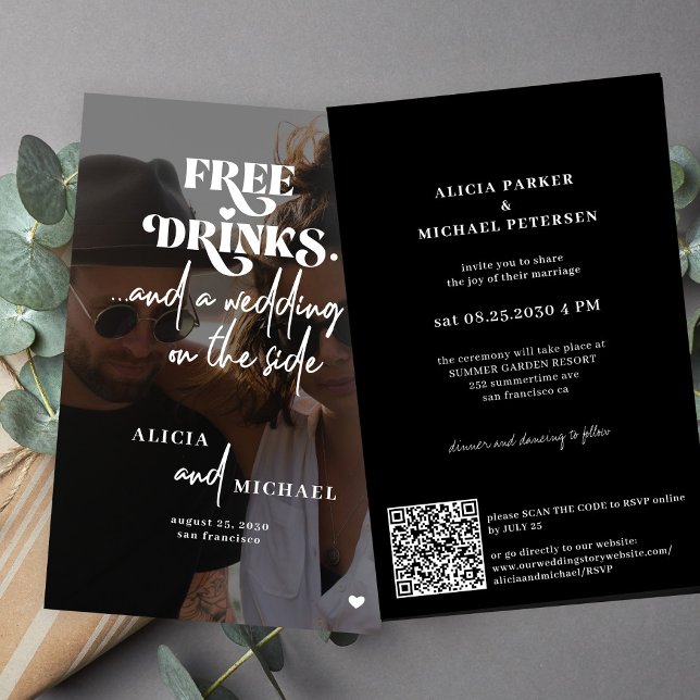 Budget casual wedding photo QR RSVP invitation (Creator Uploaded)