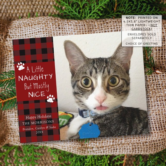 Budget Cat Photo Naughty or Nice Greeting Card (Creator Uploaded)