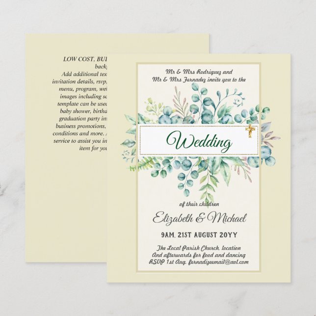 Budget CATHOLIC Christian WEDDING Greenery INVITES (Front/Back)