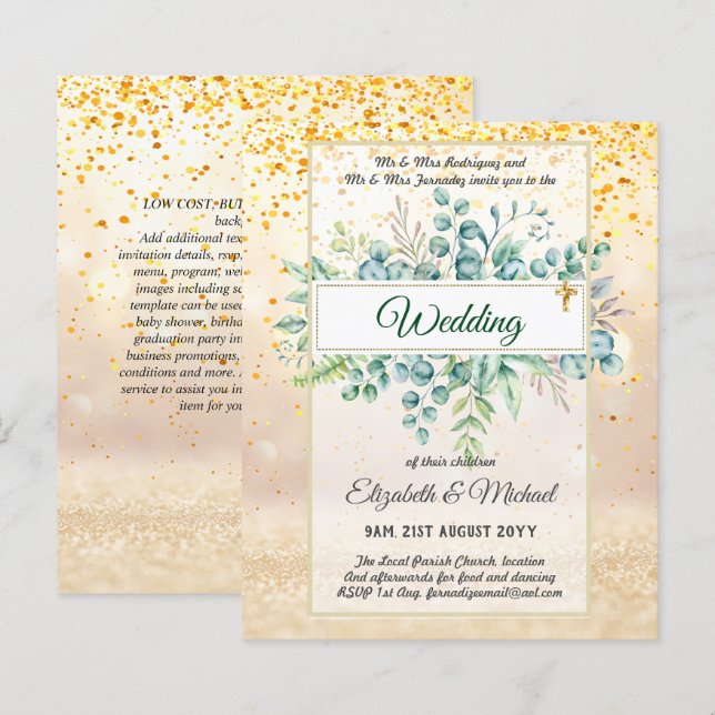 Budget CATHOLIC Christian WEDDING Greenery INVITES (Front/Back)
