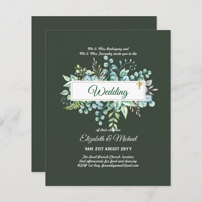 Budget CATHOLIC Christian WEDDING Greenery INVITES (Front/Back)