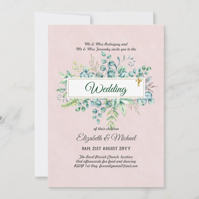 Budget CATHOLIC Christian WEDDING Greenery INVITES (Front)