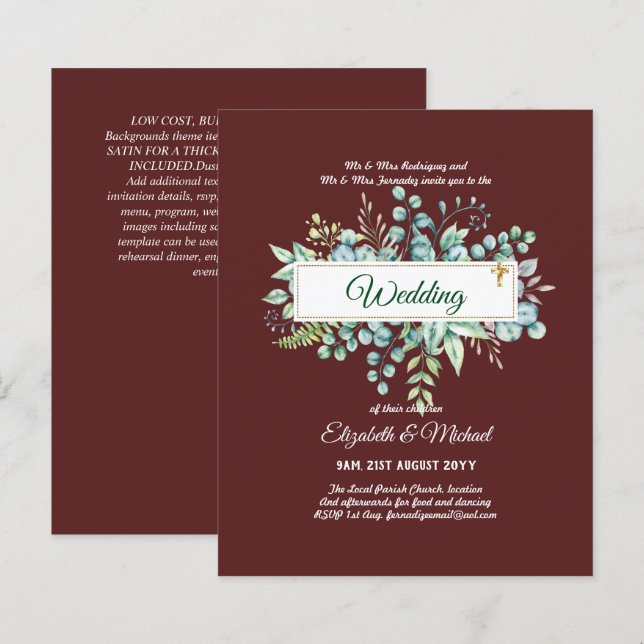 Budget CATHOLIC Christian WEDDING Greenery INVITES (Front/Back)