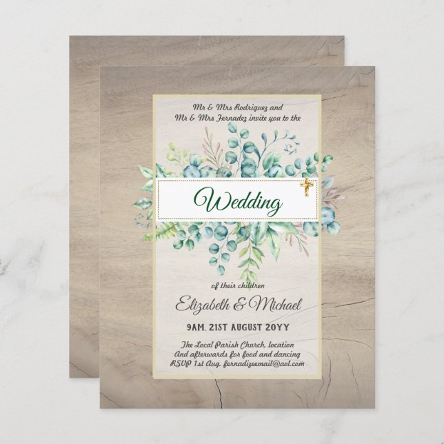 Budget CATHOLIC Christian WEDDING Greenery INVITES (Front/Back)