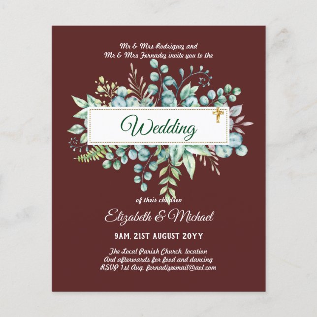 Budget CATHOLIC Christian WEDDING Greenery INVITES Flyer (Front)