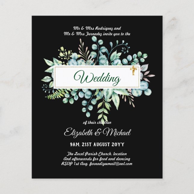 Budget CATHOLIC Christian WEDDING Greenery INVITES Flyer (Front)