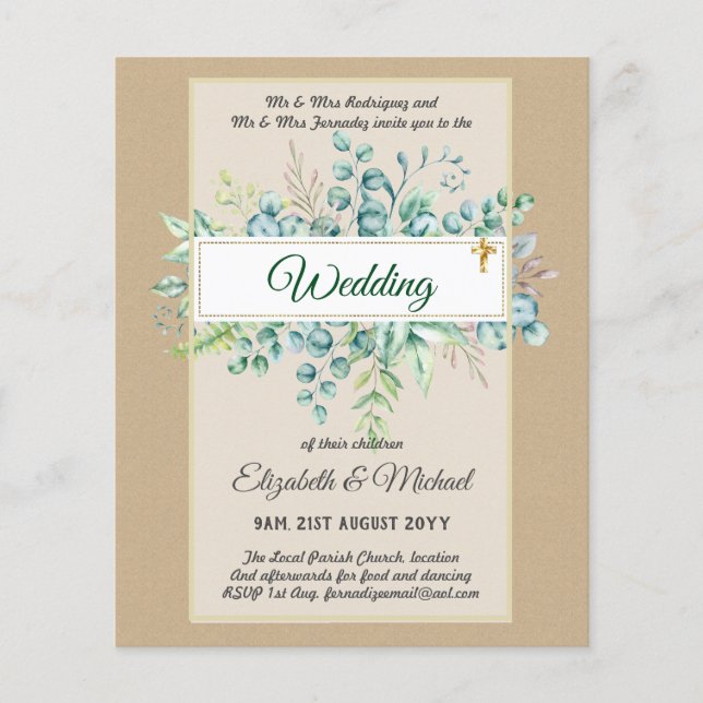Budget CATHOLIC Christian WEDDING Greenery INVITES Flyer (Front)
