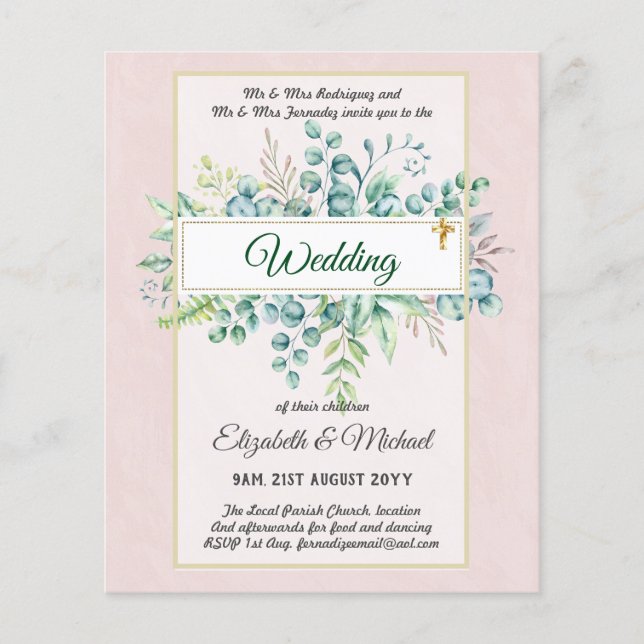 Budget CATHOLIC Christian WEDDING Greenery INVITES Flyer (Front)