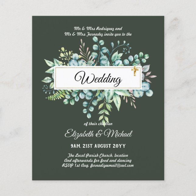 Budget CATHOLIC Christian WEDDING Greenery INVITES Flyer (Front)