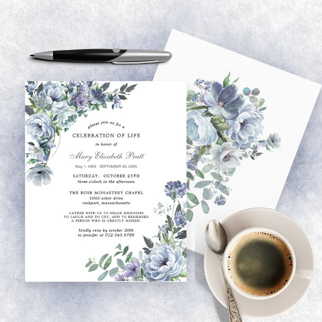 Budget Celebration of Life Blue Floral Invitation (Creator Uploaded)