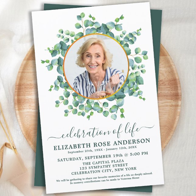 Budget Celebration Of Life Eucalyptus Photo Invite (Creator Uploaded)