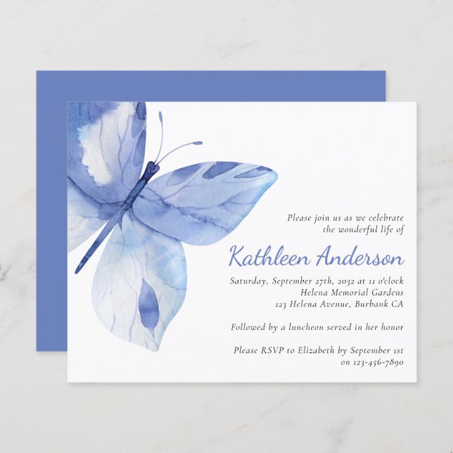 Budget Celebration of Life Invitation | Butterfly (Front/Back)