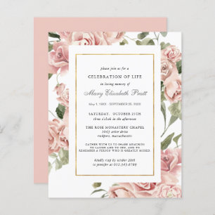 Budget Celebration of Life Pink Floral Invitation