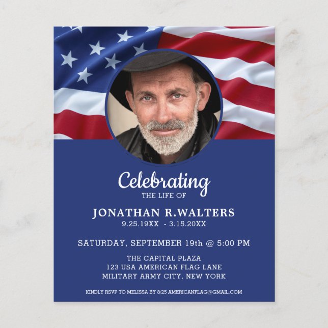 Budget Celebration Of Life USA Flag Patriotic Card (Front)