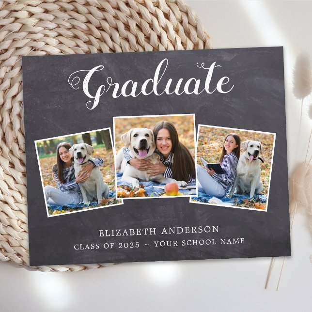 Budget Chalkboard 3 Photo Graduation Invitation (Creator Uploaded)