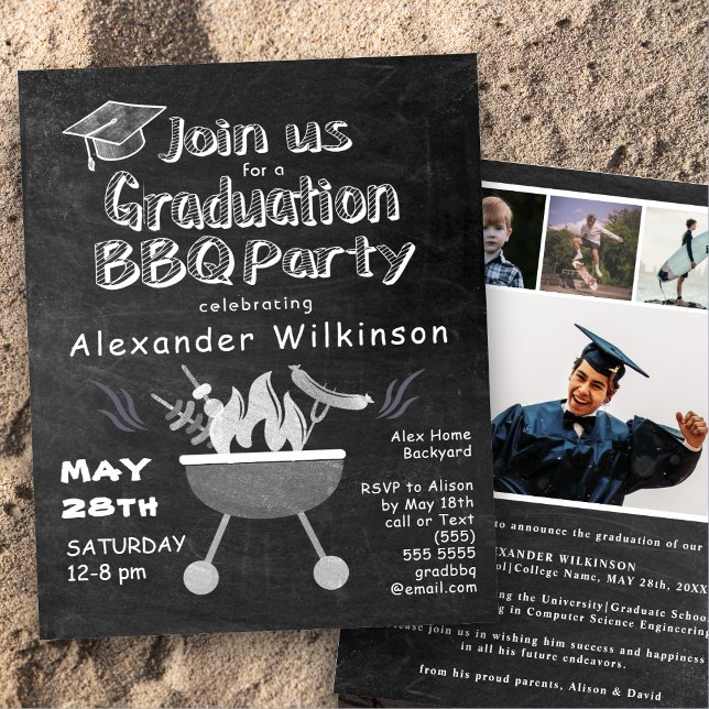 BUDGET Chalkboard 4 Photo GRAD BBQ Invitation (Creator Uploaded)