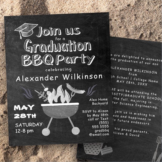 BUDGET Chalkboard BBQ Graduation Party Invitation (Creator Uploaded)