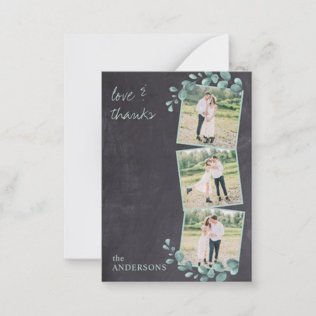 Budget Chalkboard Greenery Photo Wedding Thank You Card (Front)