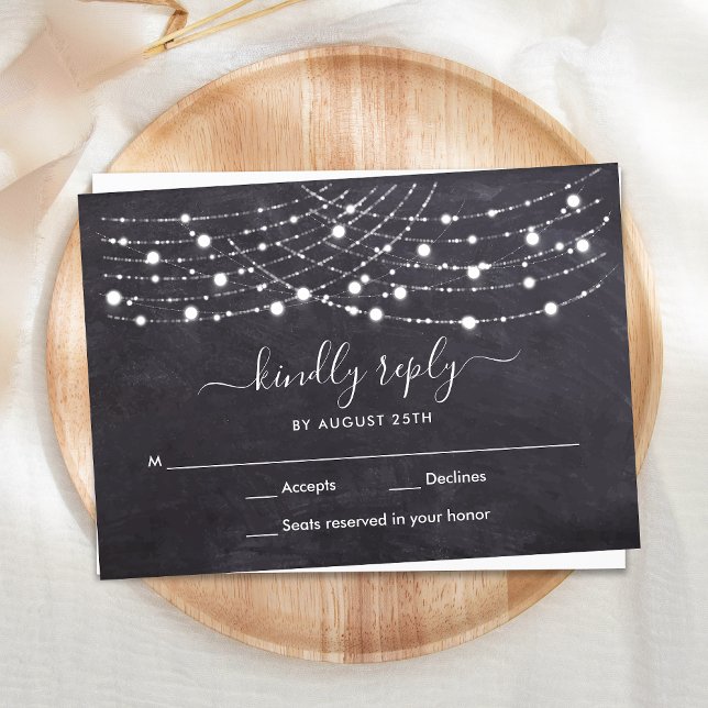 Budget Chalkboard String Lights Wedding RSVP Card (Creator Uploaded)