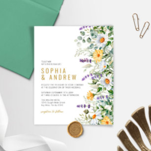 Budget Chamomile & Eucalyptus Wedding Invitation