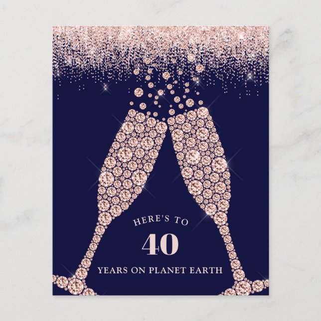Budget Champagne Glitter 40th Birthday Invite (Front)