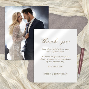 Budget Champagne Gold Text Photo Wedding Thank you