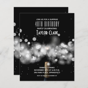 Budget Champagne Sparkle 40th Birthday Invitations