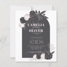BUDGET Charcoal Grey Pink Roses Wedding INVITE
