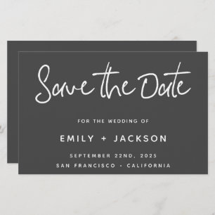Budget Charcoal Script Modern Simple Save the Date