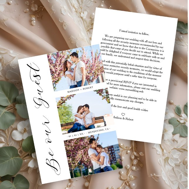 Budget Cheap Trendy Be our Guest Romantic 3 Photos (Budget Cheap Trendy Be our Guest Romantic 3 Photos Wedding Save the Dates Cards with Envelope.)