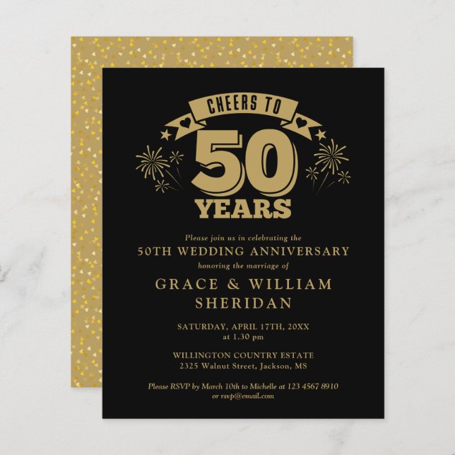 Budget Cheers To 50th Anniversary Invitation (Front/Back)