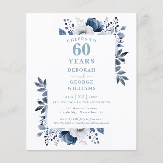 Budget  Cheers To 60 Years Anniversary Invitation (Front)
