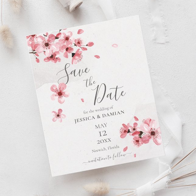 Budget Cherry Blossom Floral Wedding Save The Date (Creator Uploaded)