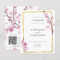 Budget Cherry Blossom QR Code Evening Party Invite