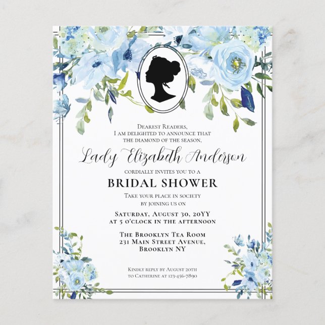 Budget Chic Blue Florals Regency Bridal Shower (Front)