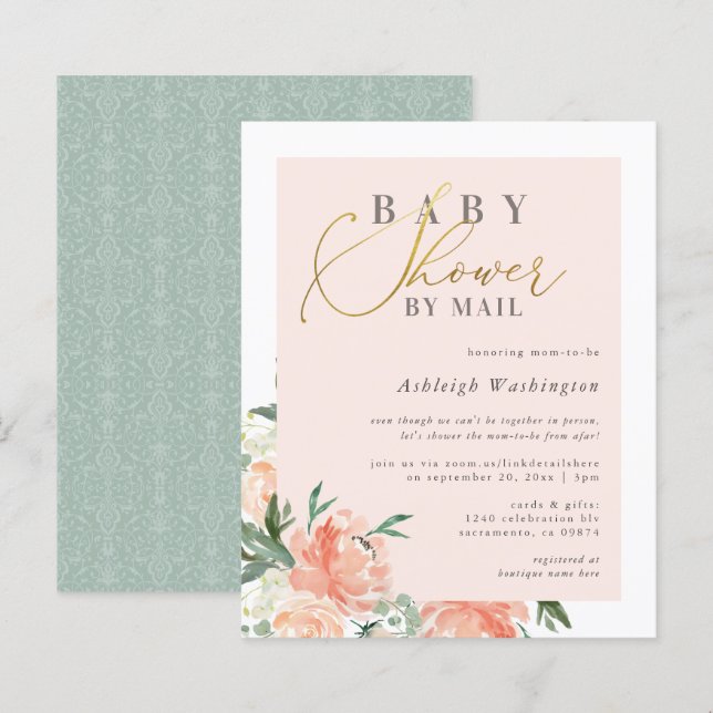 Budget Chic Blush Floral Gold Baby Shower By Mail (Front/Back)