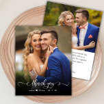 Budget Chic Calligraphy 2 Photo Wedding Thank You<br><div class="desc">Budget Modern Boho Chic Hand Lettered Script 2 Photo Wedding Thank You personalised affordable low budget THIN card. Stylish wedding thank you card template featuring a full vertical photo on the front with overlay text "Thank You" in a swirly hand written typography or calligraphy script font with swashes overlay in...</div>