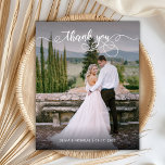 Budget Chic Calligraphy 2 Photo Wedding Thank You<br><div class="desc">Budget Modern Hand Lettered Script 2 Photo Wedding Thank You personalised affordable low budget THIN card. Modern Stylish wedding thank you card template featuring a full vertical photo on the front with overlay text "Thank You" in a swirly hand written typography or calligraphy script font with swashes overlay in white...</div>