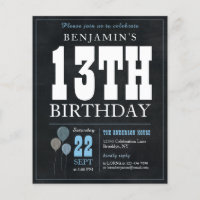 Budget Chic Chalkboard Blue Balloon 13th Birthday