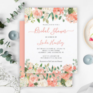 Budget Chic Coral Floral Bridal Shower Invitation