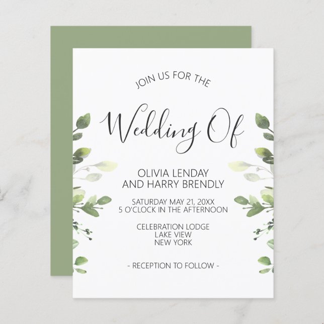 Budget Chic Eucalyptus Greenery Wedding Invitation (Front/Back)