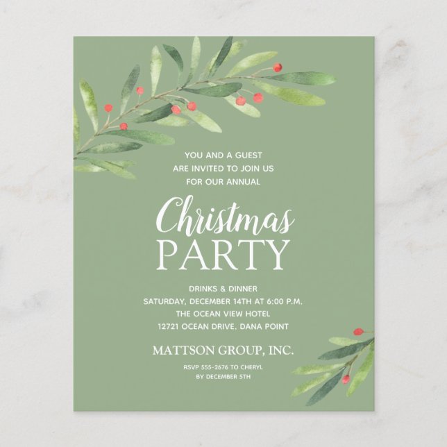 Budget Chic Greenery Christmas Invitation Flyer (Front)