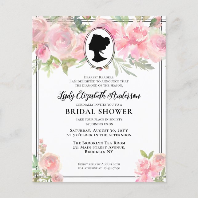 Budget Chic Pink Florals Bridgerton Bridal Shower (Front)