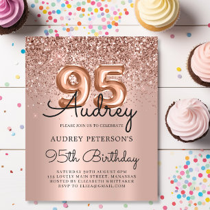 Budget Chic Rose Gold Glitter 95th Birthday Invite